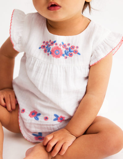 Ensemble tissé et brodé-Blanc à broderies-2