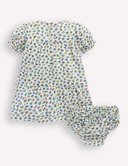 Doppeltuch-Kleid-Sanftes Naturweiß Blümchen