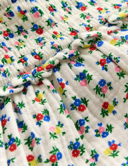 Robe double-étoffe-Motif petites fleurs ivoire doux-4