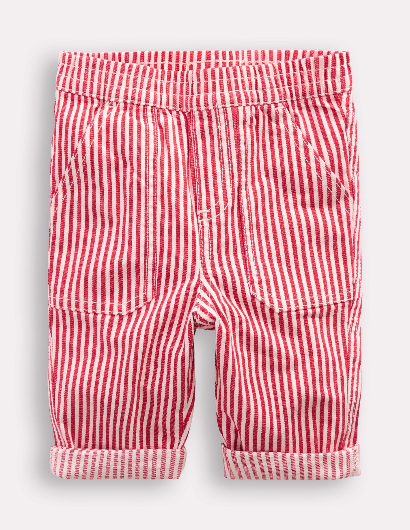 Boys Woven Pull Ons-Soft Ivory/Poppy Red