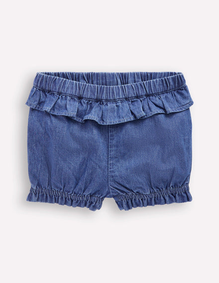 Short bouffant en chambray fille-Denim vintage clair