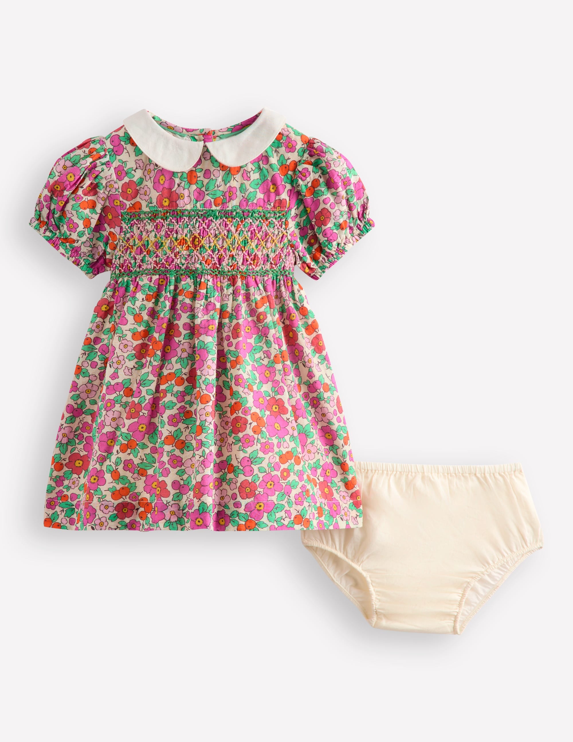 Robe traditionnelle à smocks-Fleur de pommier rose - Image 1