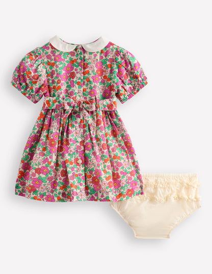 Robe traditionnelle à smocks-Fleur de pommier rose