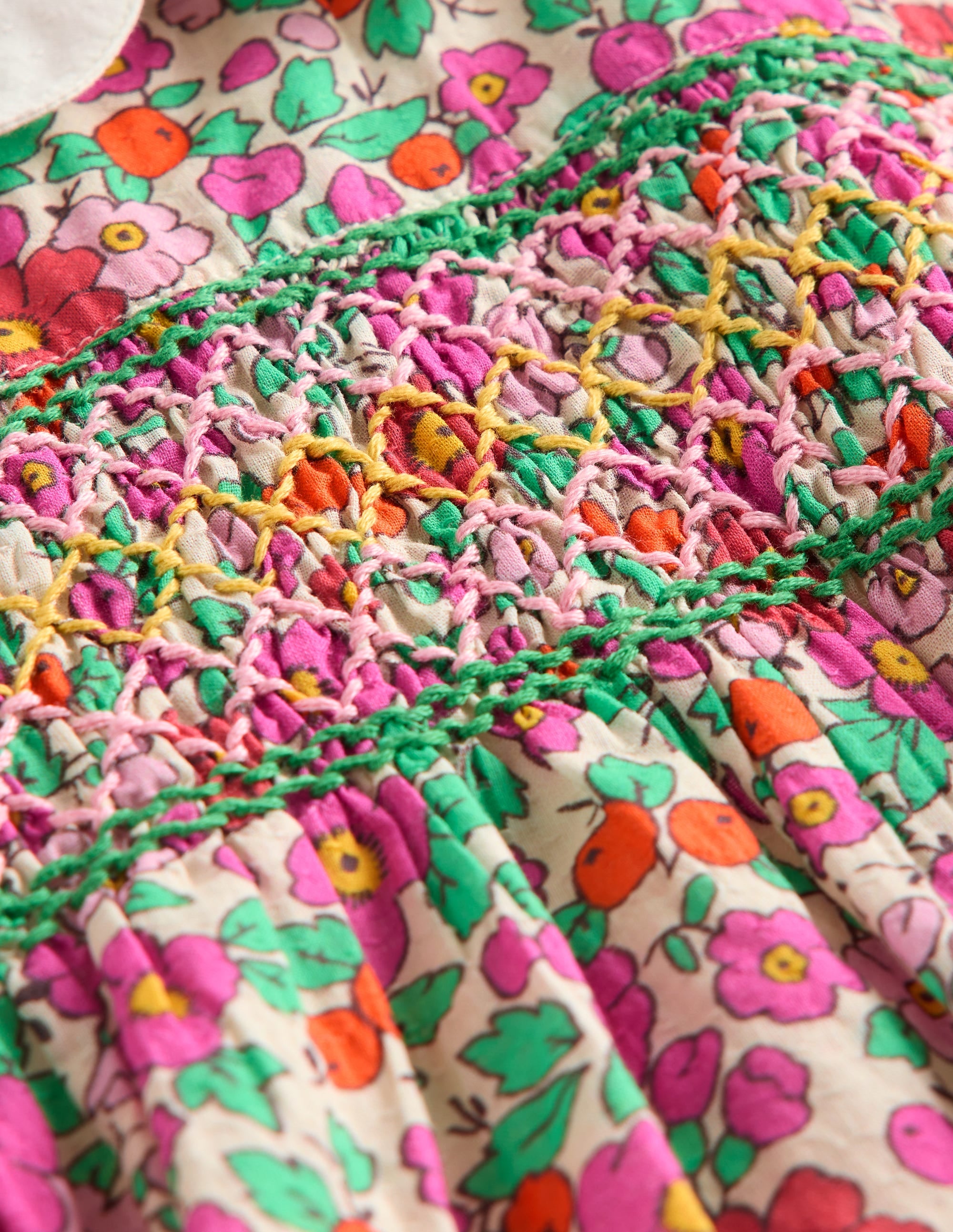 Robe traditionnelle à smocks-Fleur de pommier rose - Image 3