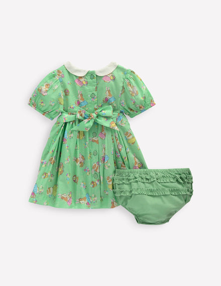 Traditional Smock Dress-Green Guineas