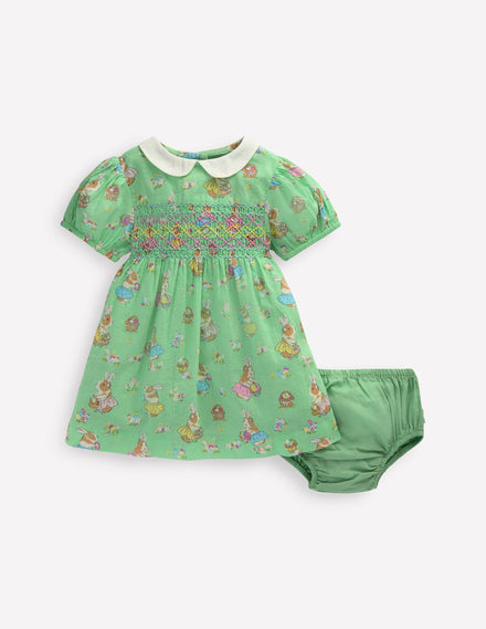 Robe traditionnelle à smocks-Cochons d'Inde vert