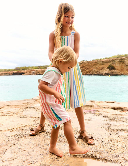 Ensemble avec salopette boutonnée-À Rayures Multicolores