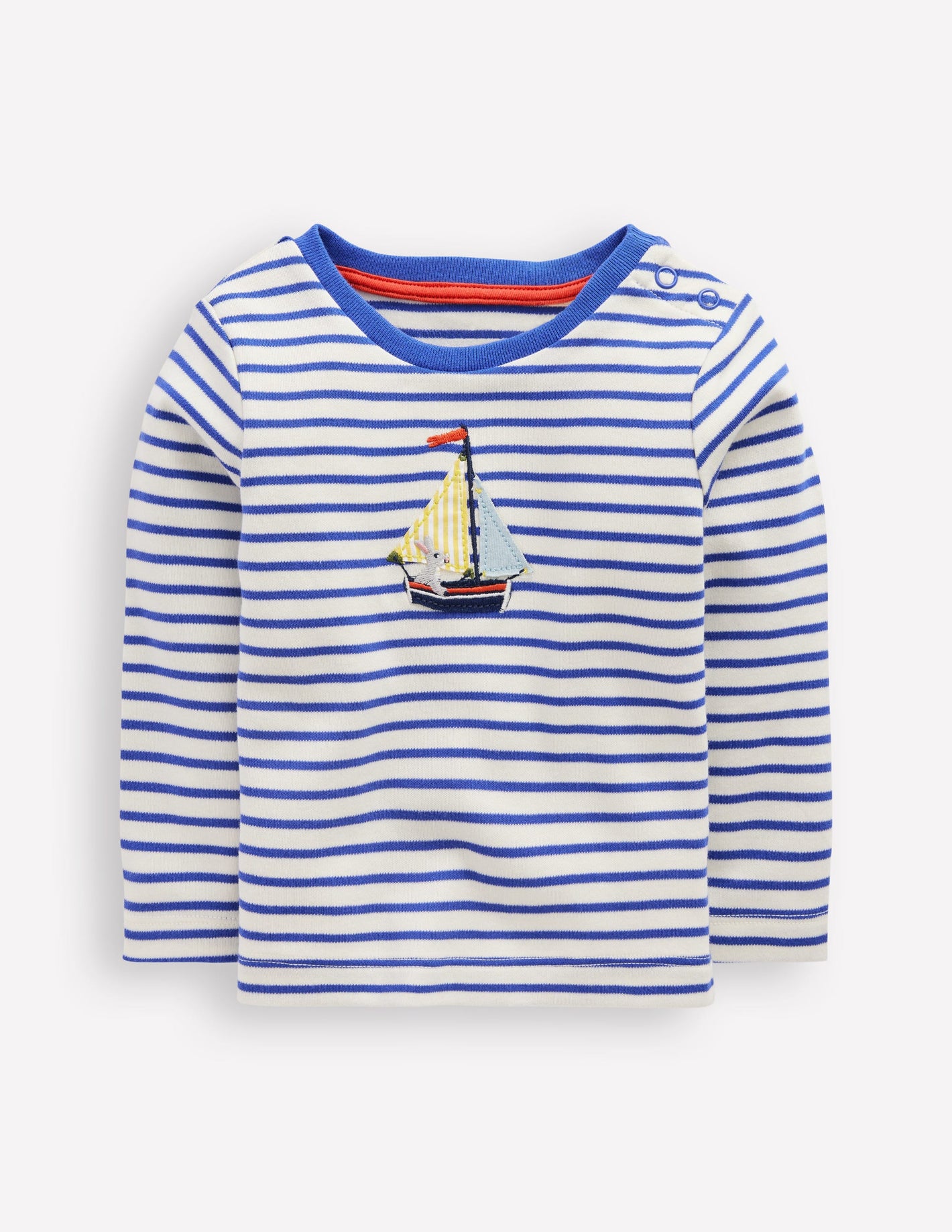 Boys Applique T-Shirt-Ivory and Blue Heron Stripe