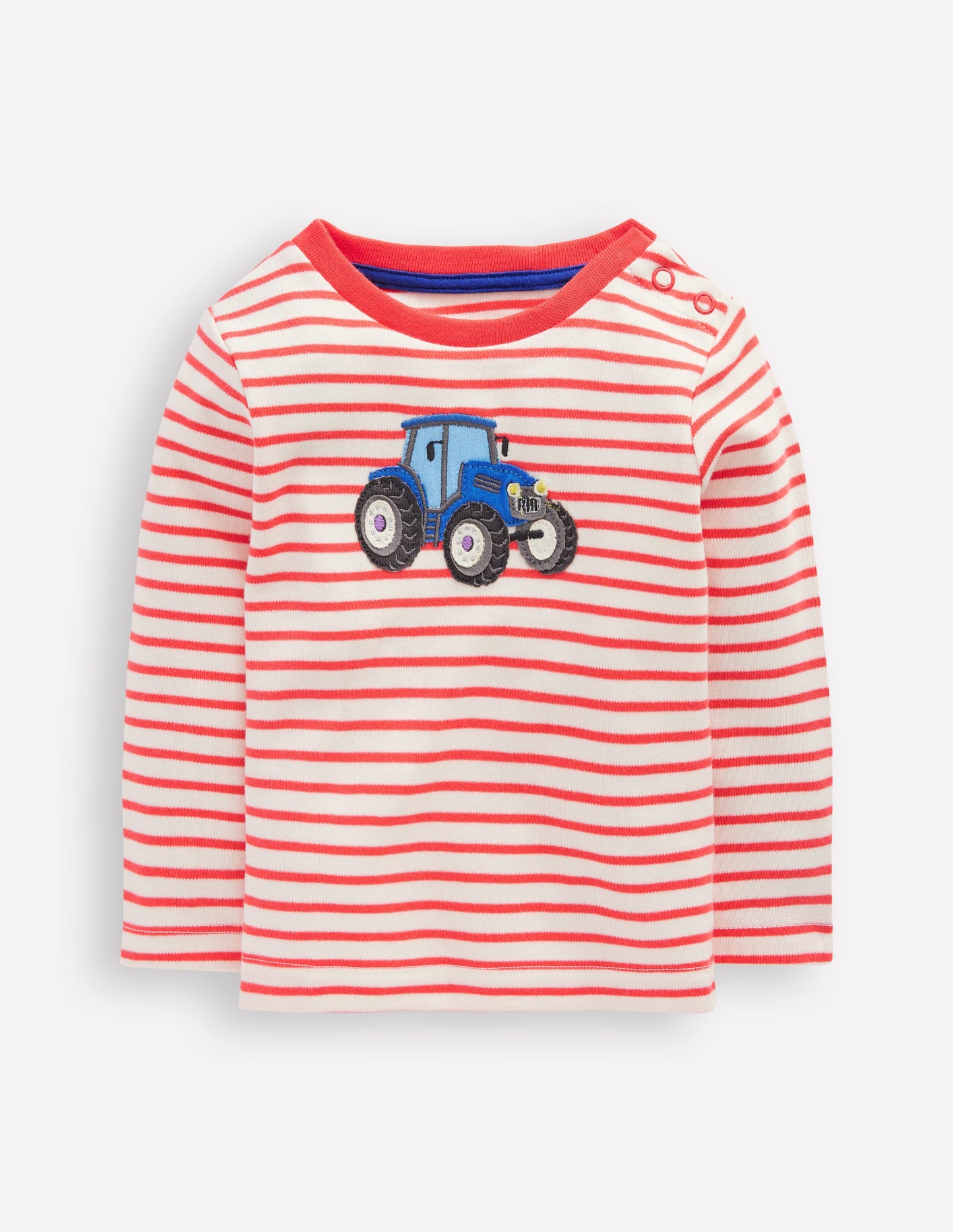 Boys Applique T-Shirt-Soft Ivory and Jam Red Stripe