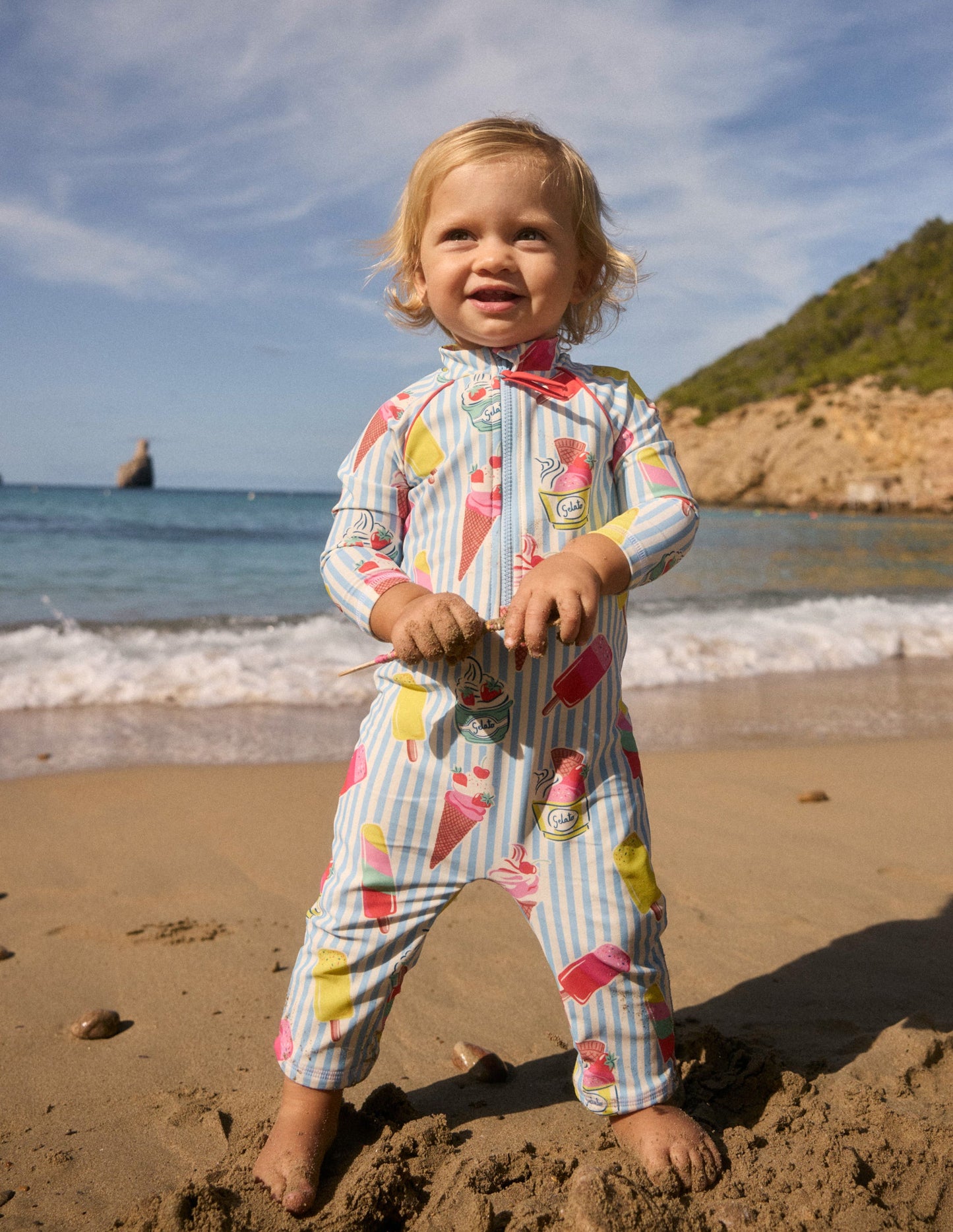 Printed Sun Safe Surfsuit-Vintage Blue Ice Cream Stripe