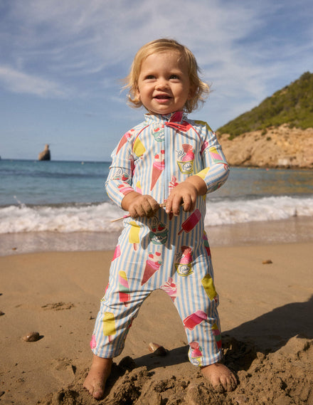 Combinaison de surf imprimée avec protection solaire-Rayé glace bleu vintage