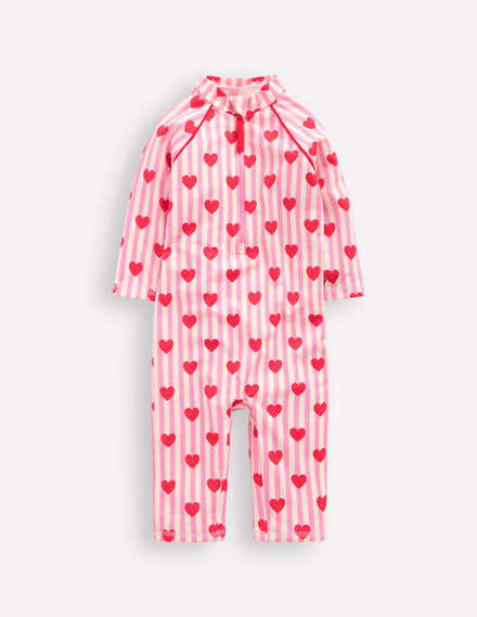 Printed Sun Safe Surfsuit-Bubblegum Pink Heart Stripe