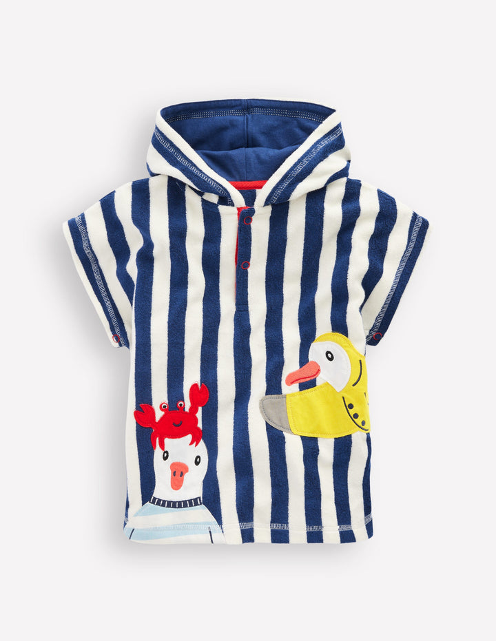 Origineller Frottee-Badeponcho-Saphirblau Möwen