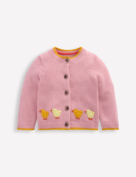 Fun Logo Cardigan-Vintage Pink Chicks