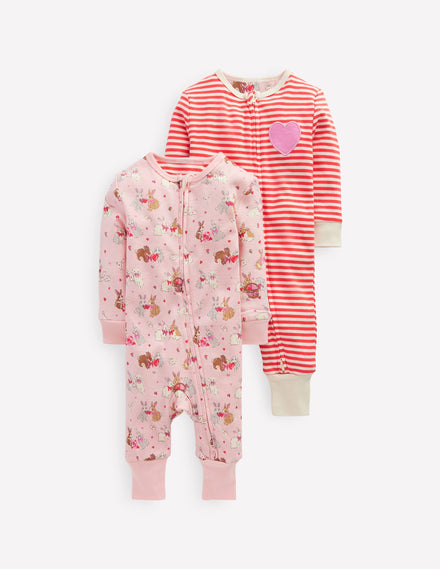 Twin Pack Rompers-Chalk Pink Love Bunnies