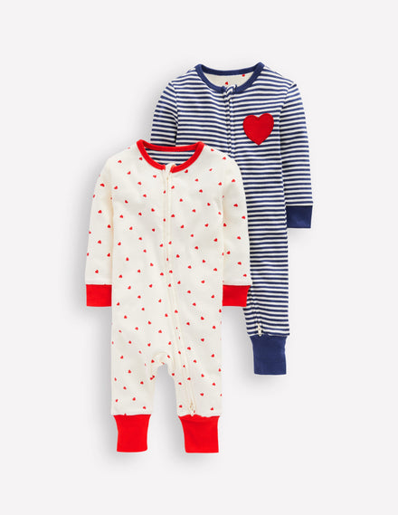 Twin Pack Rompers-Starboard Blue Stripe