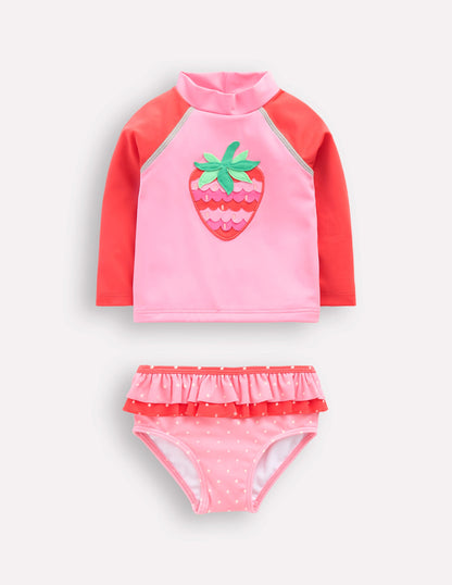 Badeshirt-Set mit Rüschen-Kaugummirosa Erdbeere