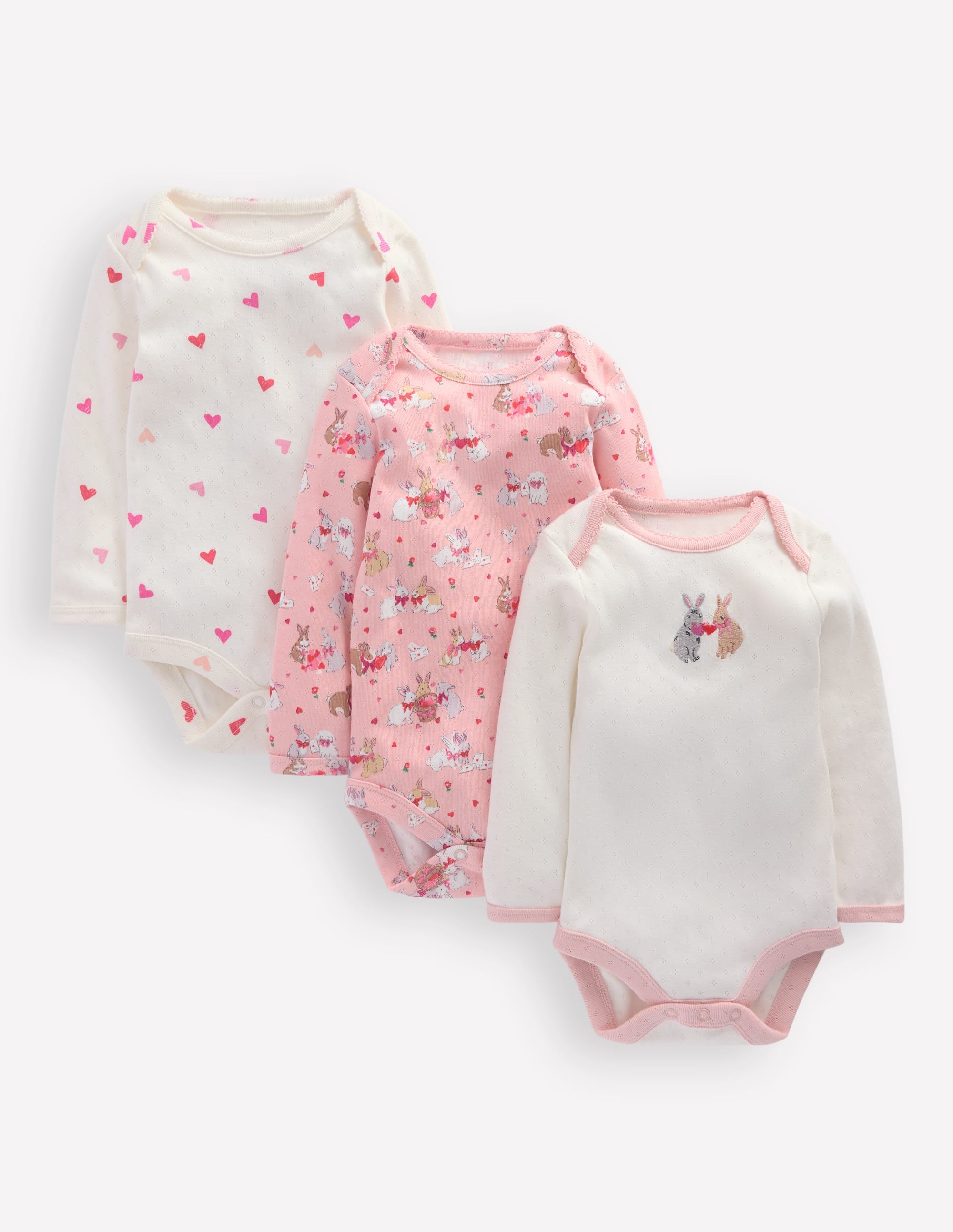 3 bodies en pointelle-Lapins amoureux rose - Image 1