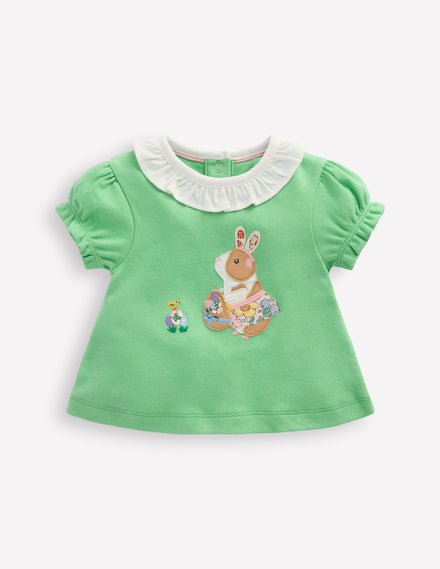 Ruffle Neck T-Shirt-Green Guinea Pig