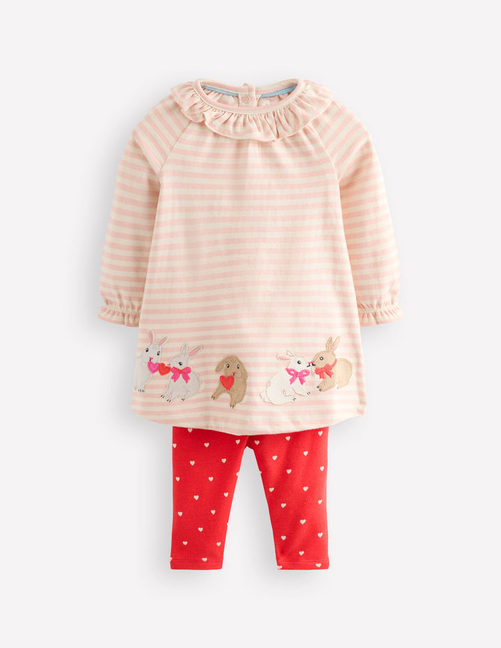 Jerseykleid-Set mit Logo-Kreiderosa Hasen