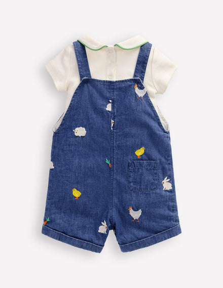 Embroidered Dungaree Set-Denim Easter Embroidery