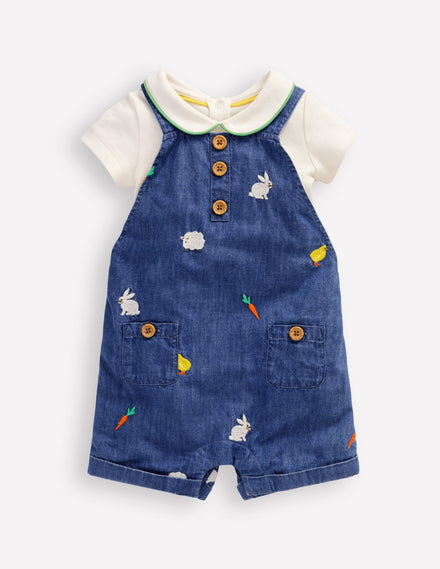 Embroidered Dungaree Set-Denim Easter Embroidery