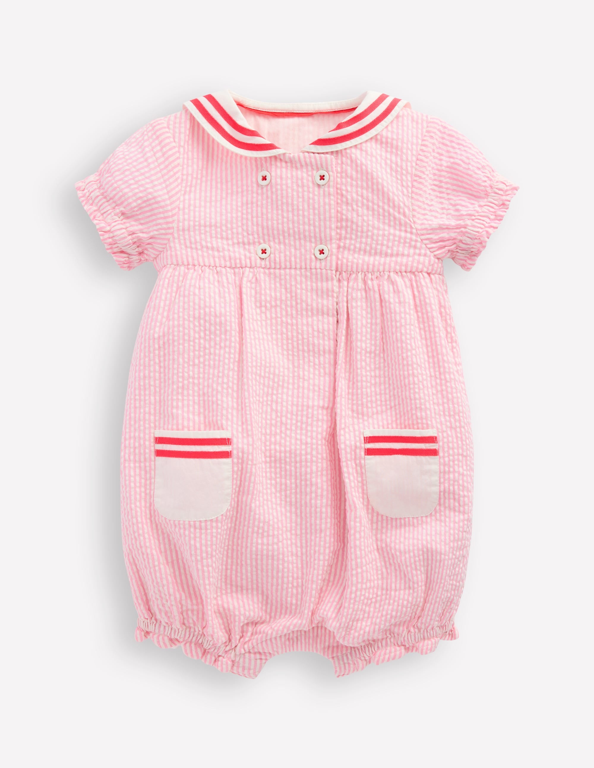 Barboteuse nautique traditionnelle-Rayé style coutil rose - Image 1