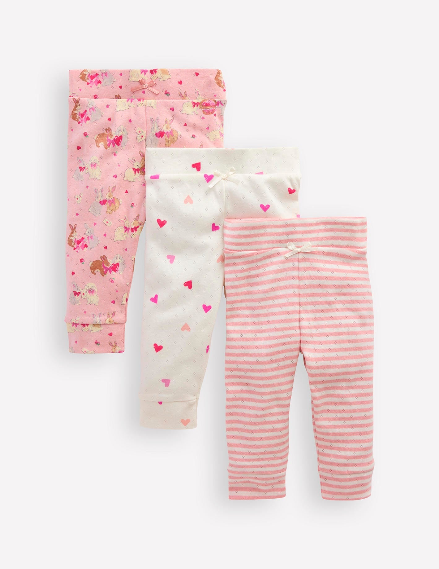 3 leggings en pointelle-Lapins amoureux rose - Image 1