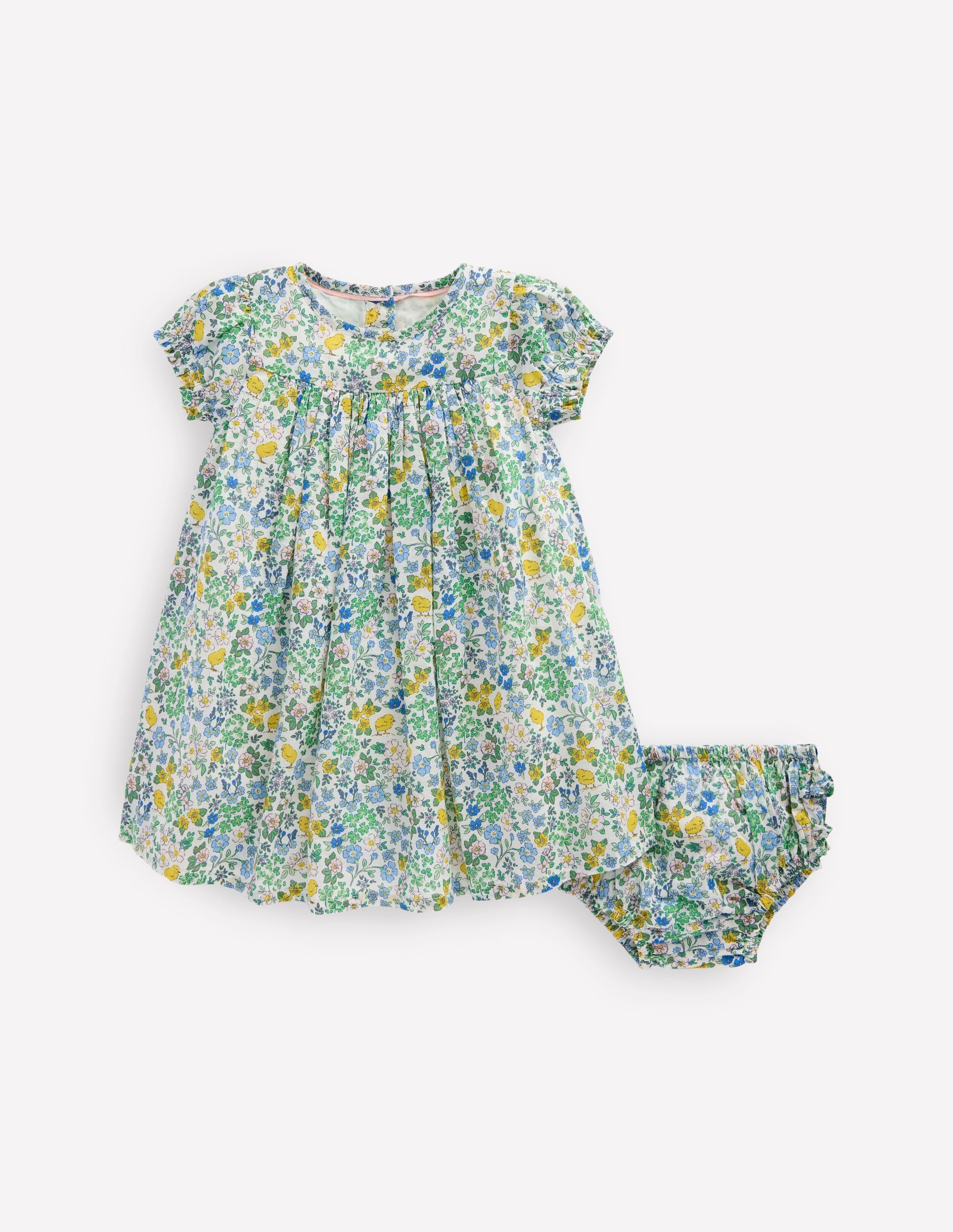Robe tissée froncée-Motif floral poussin multi - Image 1