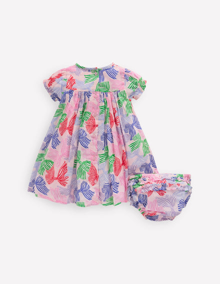 Gathered Woven Dress-French Pink Bows