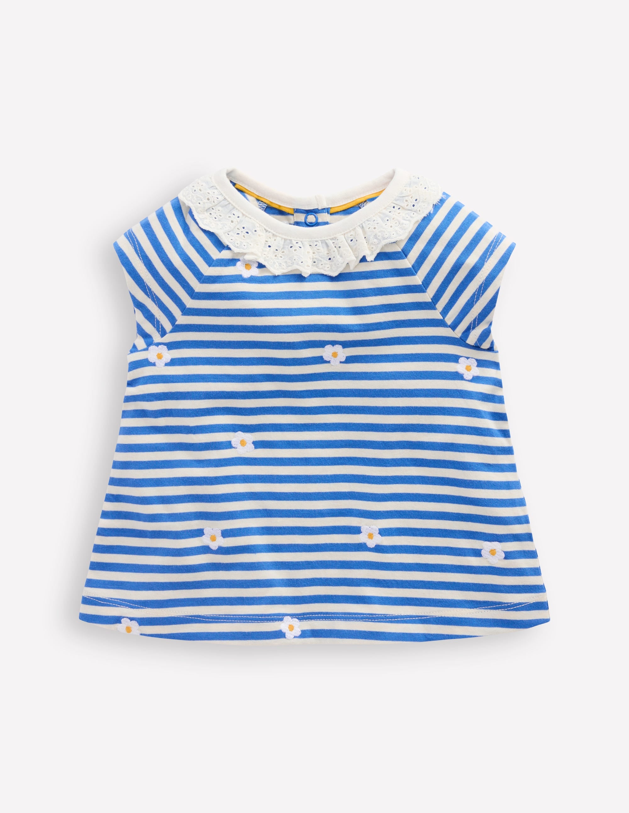 Besticktes Jerseyoberteil-Pfauenfeder-Blau/Sanftes Naturweiß - Image 1