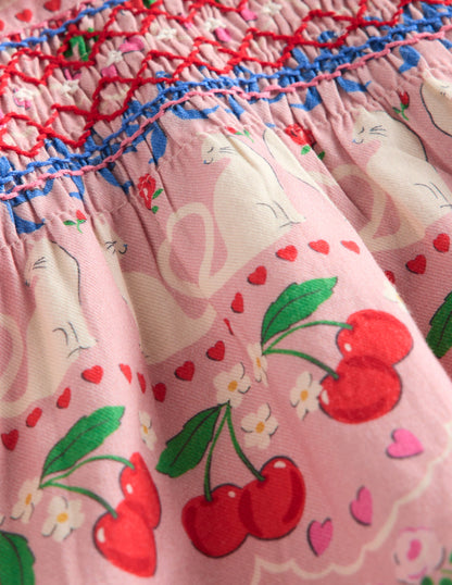 Woven Party Dress-Pink Valentines Bunnies