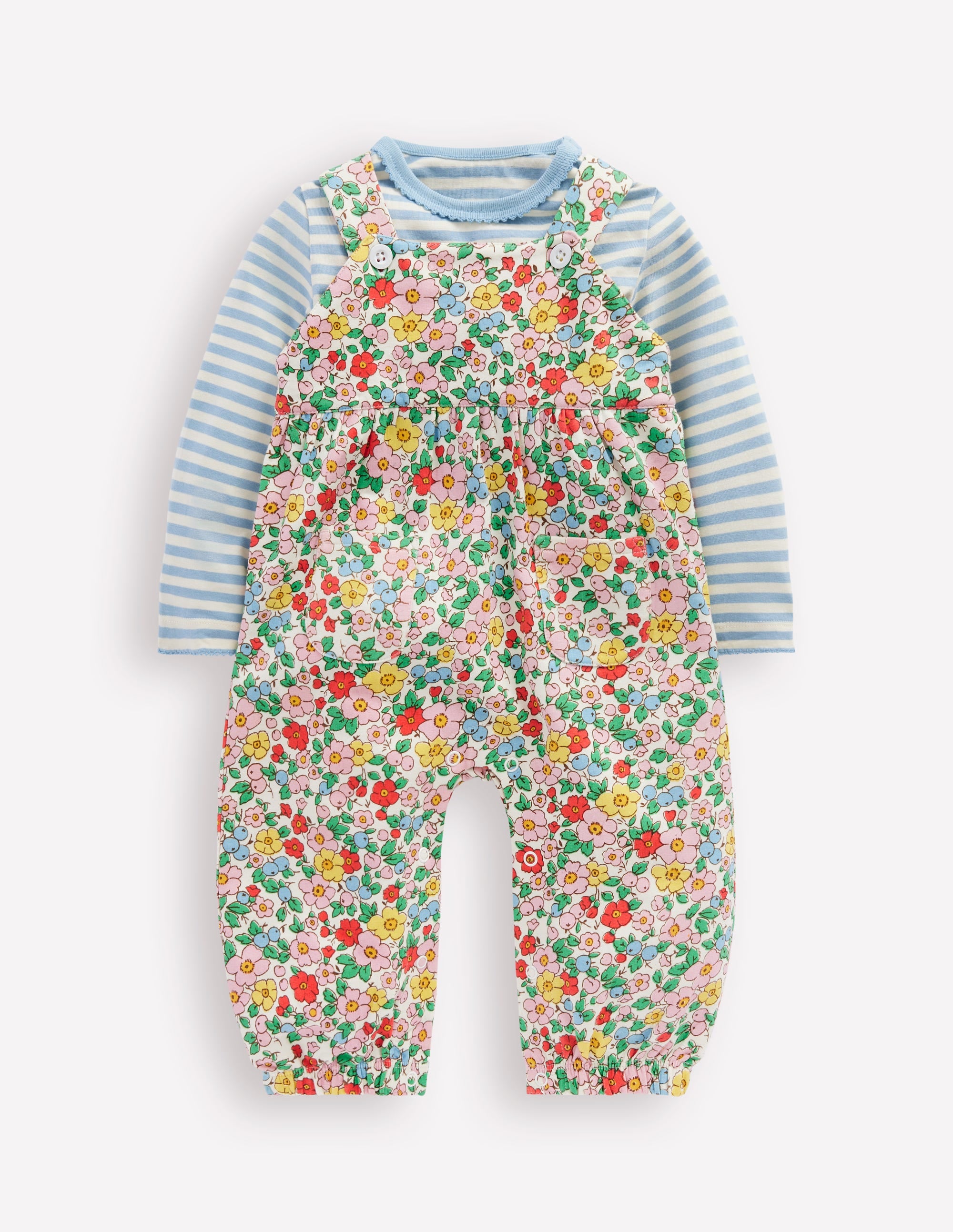 Jersey-Oberteil und Latzhose im Set-Eierpunsch Apfelblüte - Image 1