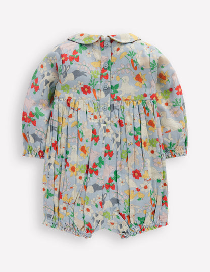 Smocked Romper-Blue Spring Meadow