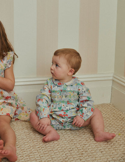 Smocked Romper-Blue Spring Meadow-1