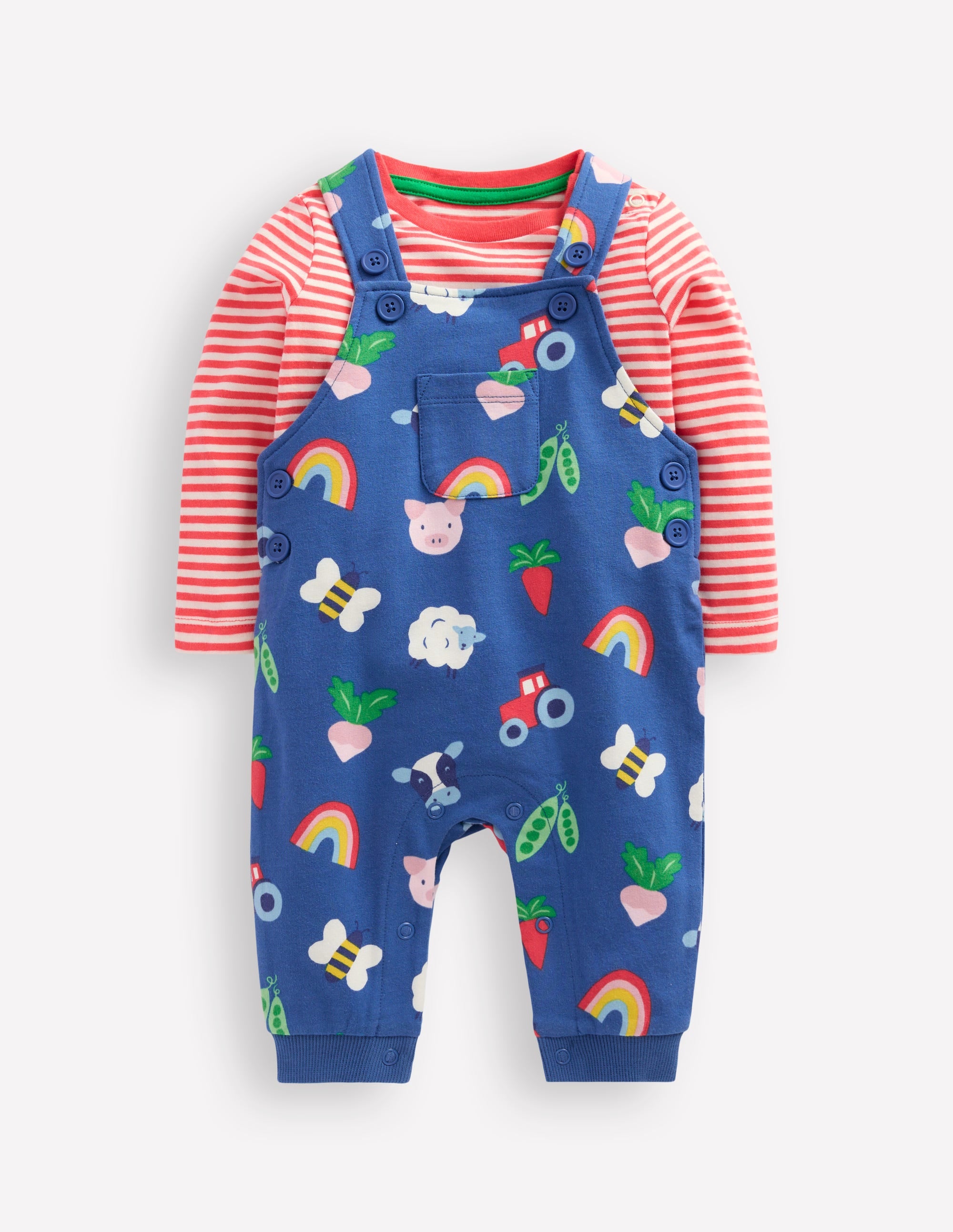 Latzhosen-Set aus Jersey-Delft Regenbogen Farm - Image 1