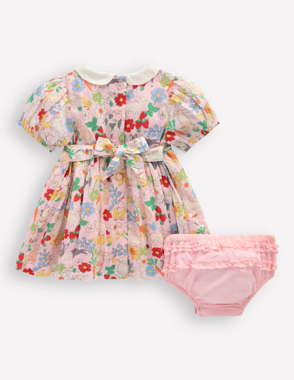 Traditional Smock Dress-French Pink Spring Meadow