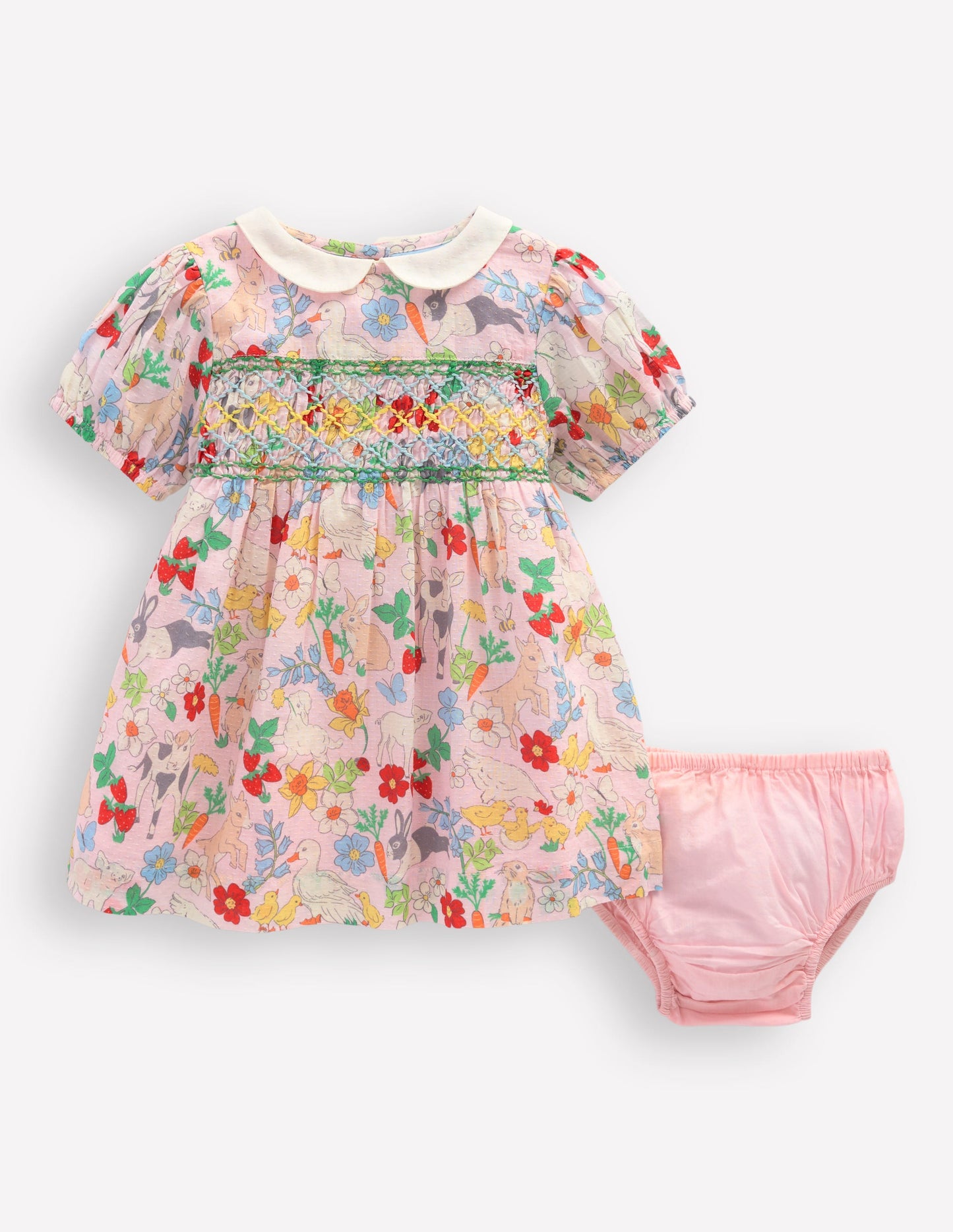 Robe traditionnelle à smocks-Motif Spring Meadow rose français