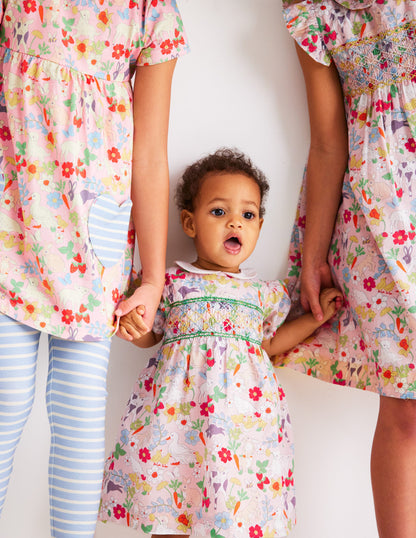 Traditional Smock Dress-French Pink Spring Meadow