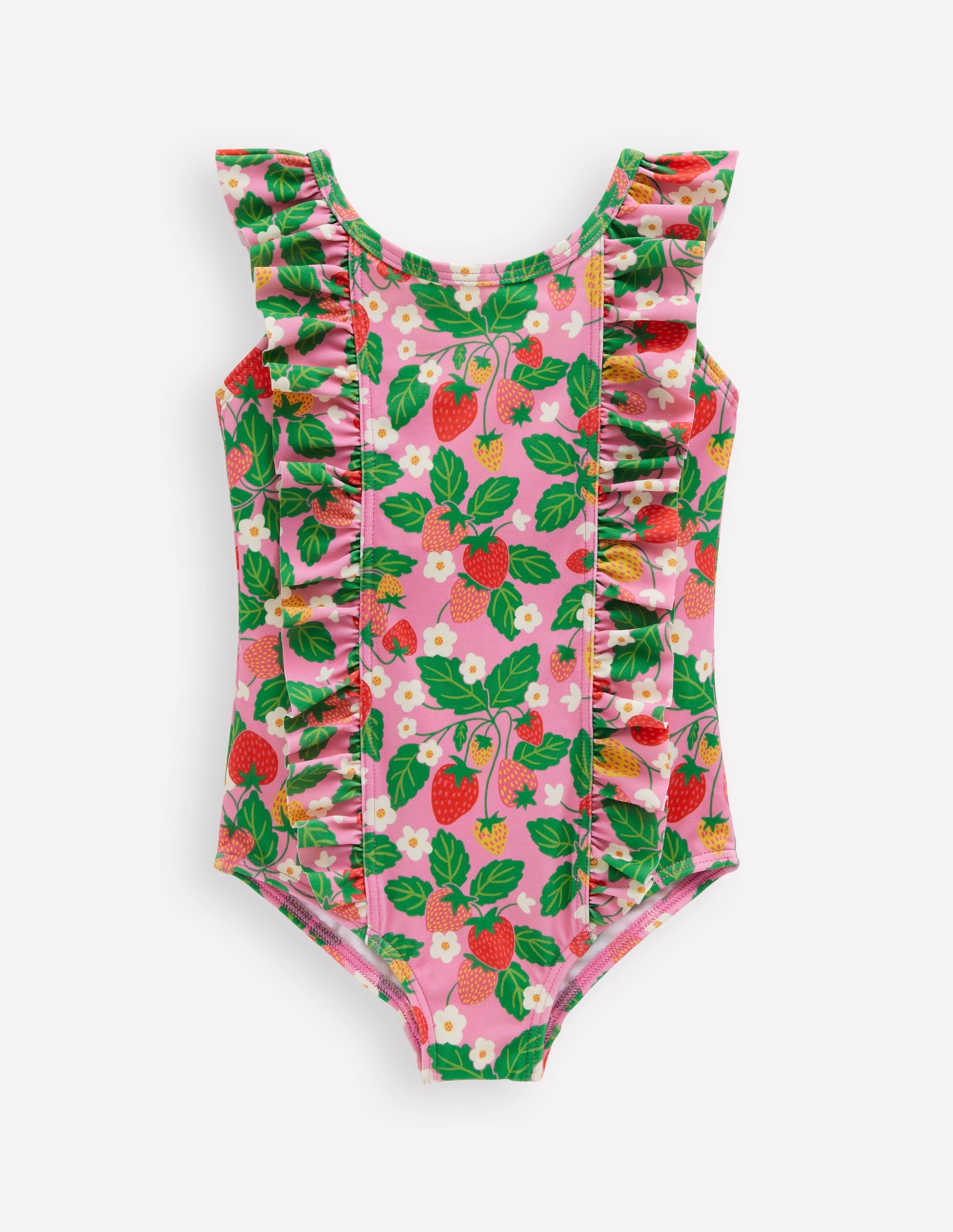 Maillot de bain à volants-Motif fraisier rose - Image 1