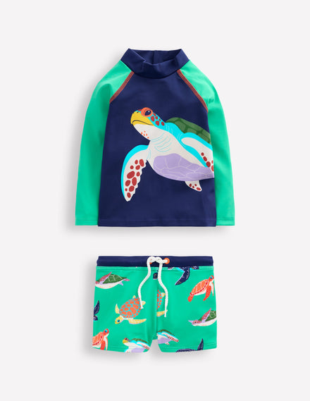 Ensemble fun avec haut de plage-Tortues bleu aigue-marine