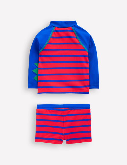 Lustiges Badeshirt-Set-Galerieblau/Mohnblumenrot Krokodil