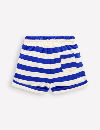 Jersey-Shorts für Jungen-Leuchtendes Blau & Weiches Naturweiß