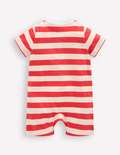 Jersey Romper-Jam Red and Ivory Stripe