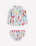 Ensemble avec haut de plage volanté-Glaces bleu vintage
