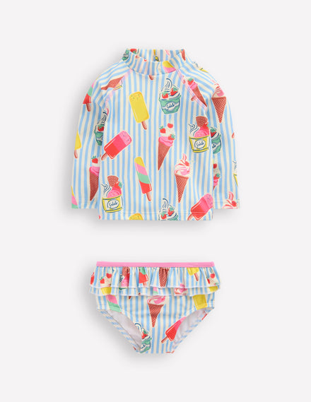 Frilly Rash Vest Set-Vintage Blue Ice Creams