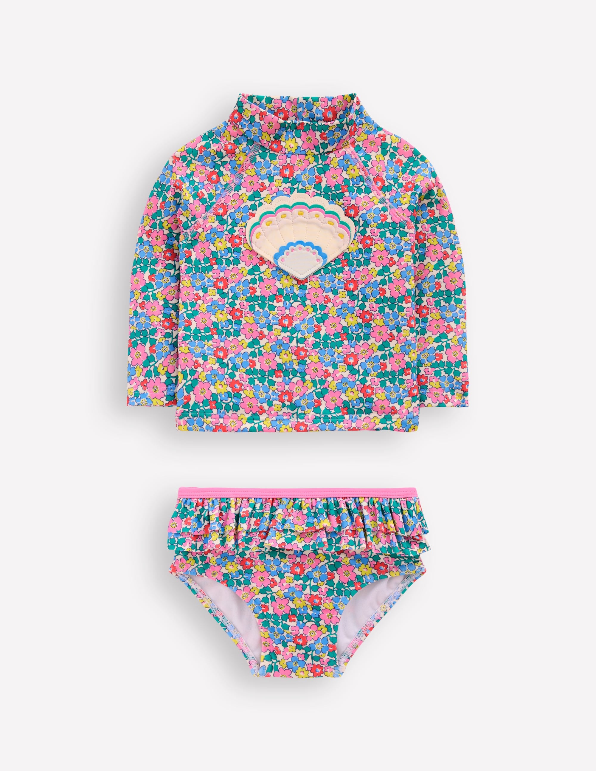 Ensemble avec haut de plage volanté-Motif Flowerbed Shell multi - Image 1