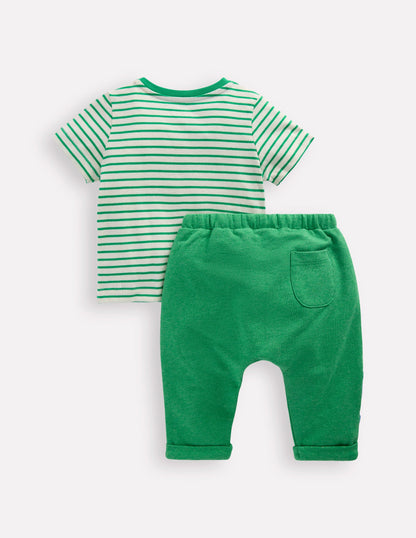 Ensemble en jersey bouclé-Ivoire doux et vert printemps