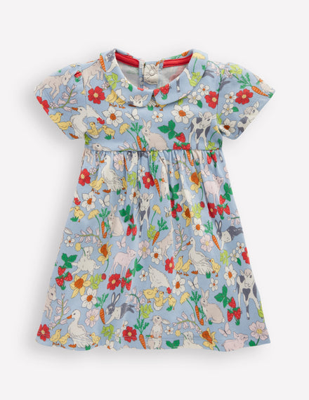 Robe col Claudine en jersey-Motif Spring Meadow bleu brumeux