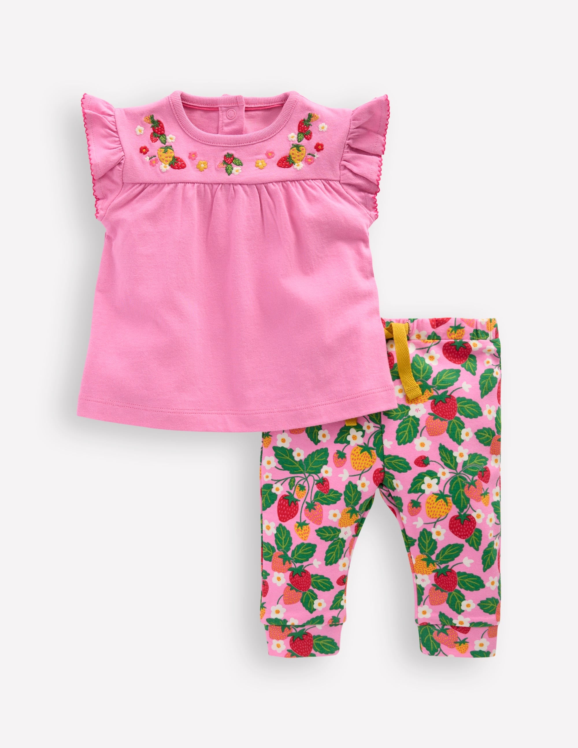 Besticktes Jersey-Set-Vintage-Mauve Erdbeeren - Image 1